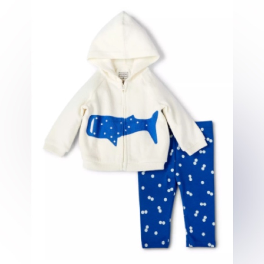 Christian Robinson Baby Boy 2 Piece White Blue Hoodie Pants Outfit Set Sz3-6 Mo
